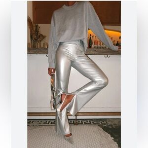 Show Me Your Mumu Silver Faux Leather Pull-On Flare Pants